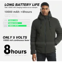 USB - elektrisch beheizte Thermojacke mit Kapuze / Reißverschlüssen