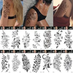 Schwarze Blumen - temporäres Tattoo - Aufkleber