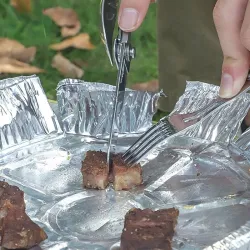 Klappgeschirr aus Edelstahl - Löffel / Messer / Flaschenöffner - Camping- / Reiseset