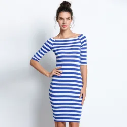 Schulterfreies, gestreiftes Kleid - schmal