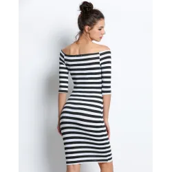 Schulterfreies, gestreiftes Kleid - schmal