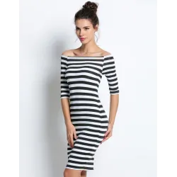 Schulterfreies, gestreiftes Kleid - schmal