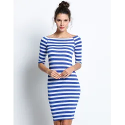 Schulterfreies, gestreiftes Kleid - schmal