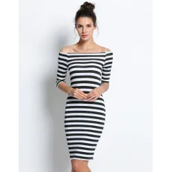 Schulterfreies, gestreiftes Kleid - schmal