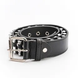 Black leather belt - with bullets / rivets - unisex - 110 cmBelts