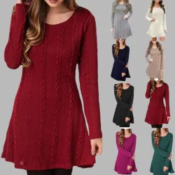 Kurzes Strickkleid - Langarmpullover