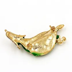 Grünes Blatt / Perlen / Kristalle - elegante Brosche