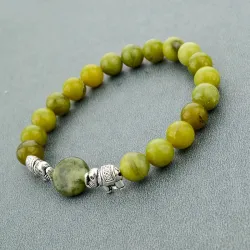 Green natural stone beads / silver elephant - braceletBracelets