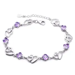 Elegantes Armband - lila Kristalle / Herzen - 925er Sterlingsilber