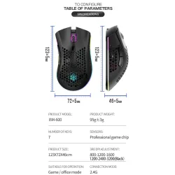 BM600 – kabellose RGB-Gaming-Maus – Wabendesign – wiederaufladbar – USB – 2,4 G