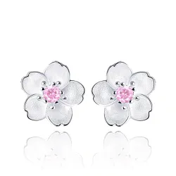 Kirschblüte mit rosa Zirkonia - Ohrstecker - 925 Sterling Silber