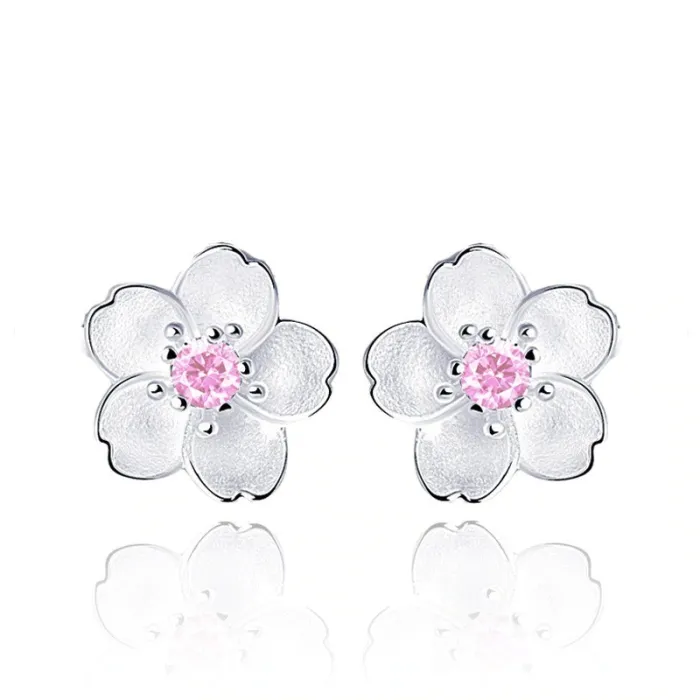 Kirschblüte mit rosa Zirkonia - Ohrstecker - 925 Sterling Silber