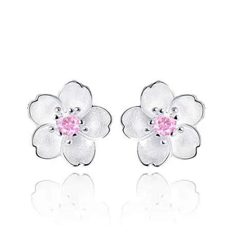 Kirschblüte mit rosa Zirkonia - Ohrstecker - 925 Sterling Silber