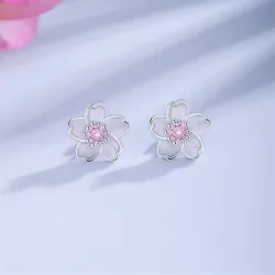 Kirschblüte mit rosa Zirkonia - Ohrstecker - 925 Sterling Silber