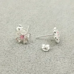 Kirschblüte mit rosa Zirkonia - Ohrstecker - 925 Sterling Silber