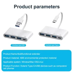 HUB mit 4 Anschlüssen - Typ-C / USB - Splitter - OTG-Adapter - USB 3.0