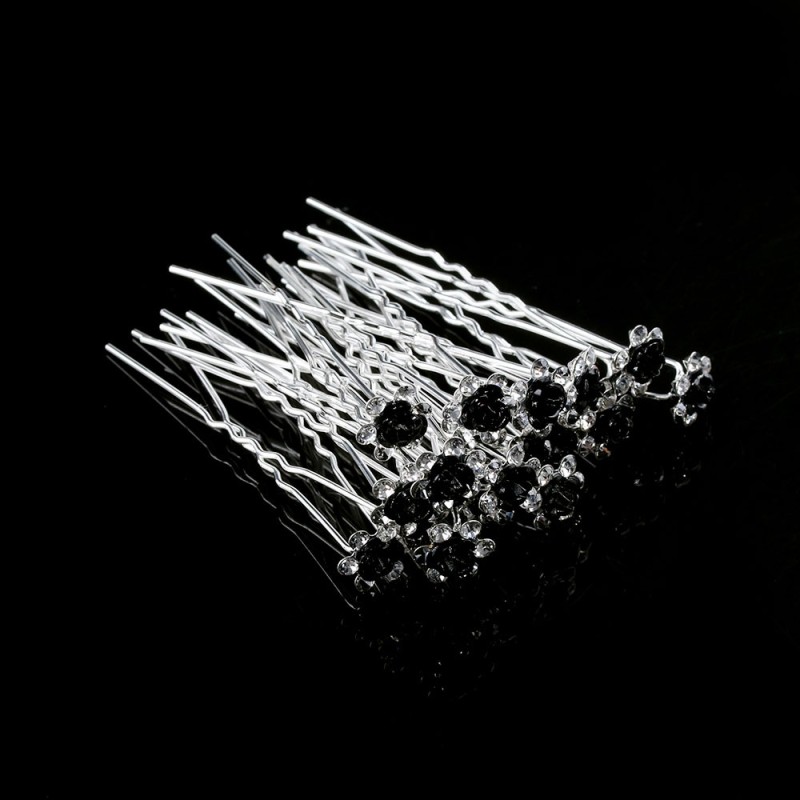 Silberne Haarnadeln - bunte Rosen / Kristalle - 20 Stück