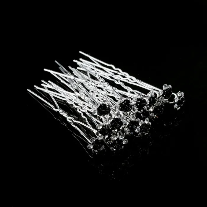 Silver hair pins - colorful roses / crystals - 20 piecesHair clips