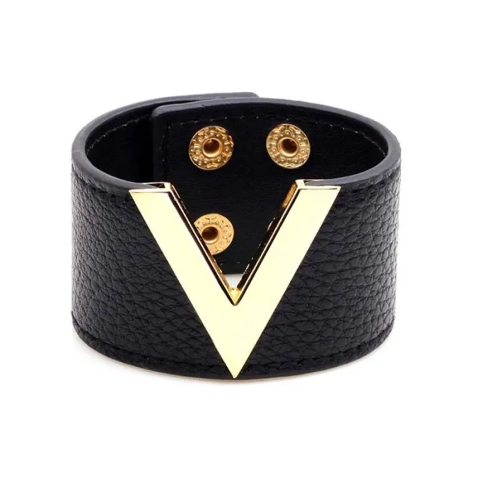 Retro-Punk-Stil - Buchstabe V - Lederarmband