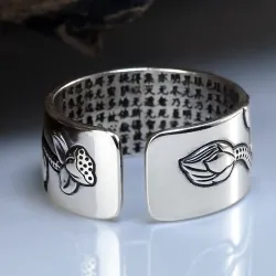Buddhistischer Herz-Sutra-Ring - Lotus - Silber - Größenveränderbar - Unisex