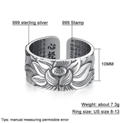 Buddhistischer Herz-Sutra-Ring - Lotus - Silber - Größenveränderbar - Unisex