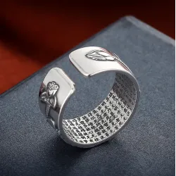Buddhistischer Herz-Sutra-Ring - Lotus - Silber - Größenveränderbar - Unisex