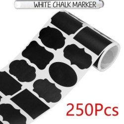 Schwarze Multifunktionsetiketten - Glas- / Flaschenaufkleber - mit löschbarem Kreidemarker - 250 Stück