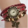 Vintage mehrschichtiges Armband - mit Quarzuhr - Perlen / Schmetterling