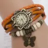 Vintage mehrschichtiges Armband - mit Quarzuhr - Perlen / Schmetterling