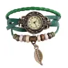 Mehrschichtiges Vintage-Armband - mit Quarzuhr - Perlen / Blatt