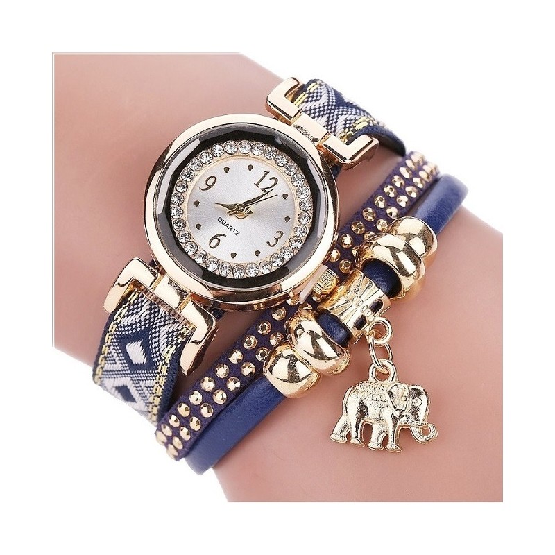 Mehrschichtiges Armband - mit Uhr / Strass / Elefant