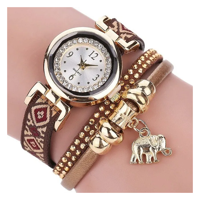 Mehrschichtiges Armband - mit Uhr / Strass / Elefant