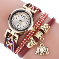 Mehrschichtiges Armband - mit Uhr / Strass / Elefant