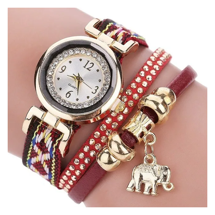 Mehrschichtiges Armband - mit Uhr / Strass / Elefant