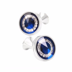 Rundes blaues Glas / Kristalle - silberne Manschettenknöpfe