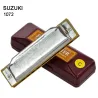 SUZUKI 1072 - silberne Mundharmonika - 10 Löcher