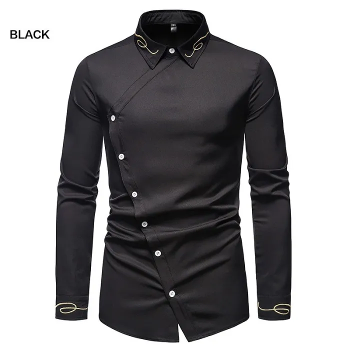 Asymmetrical long sleeve shirt - decorative golden embroideryT-shirts