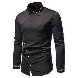 Asymmetrical long sleeve shirt - decorative golden embroideryT-shirts
