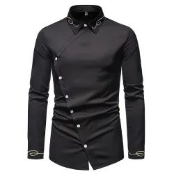 Asymmetrical long sleeve shirt - decorative golden embroideryT-shirts