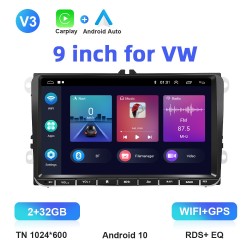 Autoradio - 2 Din - 9 Zoll - Android 10 - 2GB - 32GB - Bluetooth - GPS - Carplay - für Volkswagen Golf 5 6 Passat