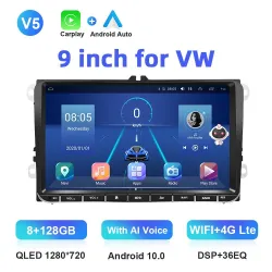 Autoradio - 2 Din - 9 Zoll - Android 10 - 8GB - 128GB - Bluetooth - GPS - Carplay - für Volkswagen Golf 5 6 Passat