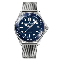 PAGANI - Automatikuhr aus Edelstahl - Mesh-Armband - wasserdicht - blau