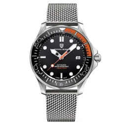 PAGANI - Automatikuhr aus Edelstahl - Meshband - wasserdicht - orange