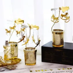 Dekorativer Kerzenhalter - drehbar - Schneeflocken - Engel - Pferde - Gold