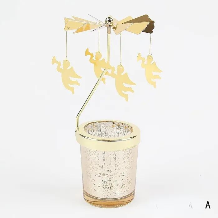 Decorative candle holder - rotatable - snowflakes - angels - horses - goldCandles & Holders