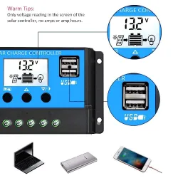 Auto solar panel charge controller - PWM controller - LCD display - dual USB - 12V - 24VSolar panel controllers