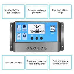 Auto-Solarpanel-Laderegler – PWM-Controller – LCD-Display – Dual-USB – 12 V – 24 V