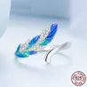 Elegant jewellery set - earrings - ring - blue-green feather with crystals - 925 sterling silverEarrings