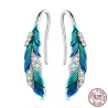 Grünblaue Kristallfedern - Ohrringe - 925er Sterlingsilber