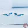 Grünblaue Kristallfedern - Ohrringe - 925er Sterlingsilber